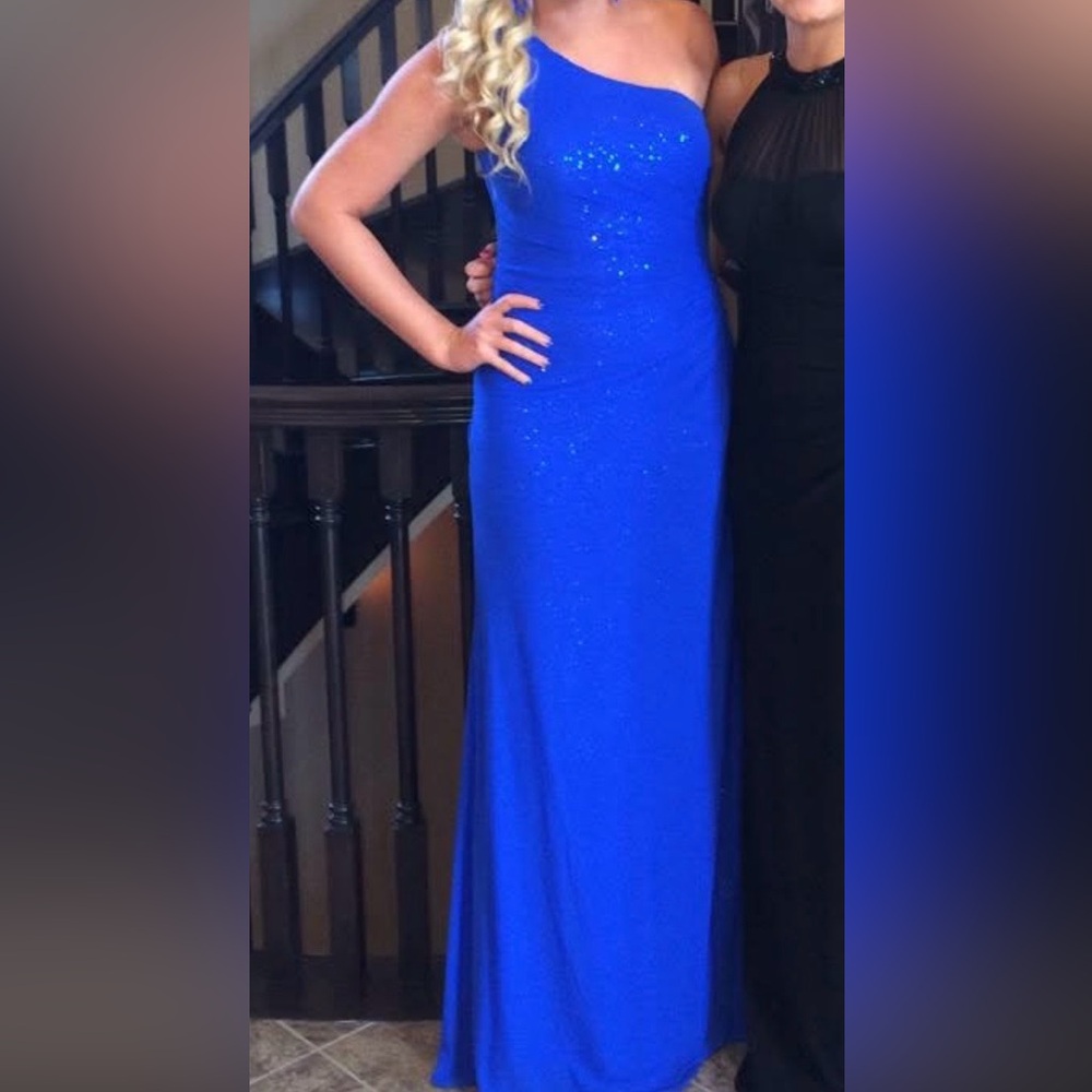 La Femme One-Shoulder Royal Blue Maxi Dress
